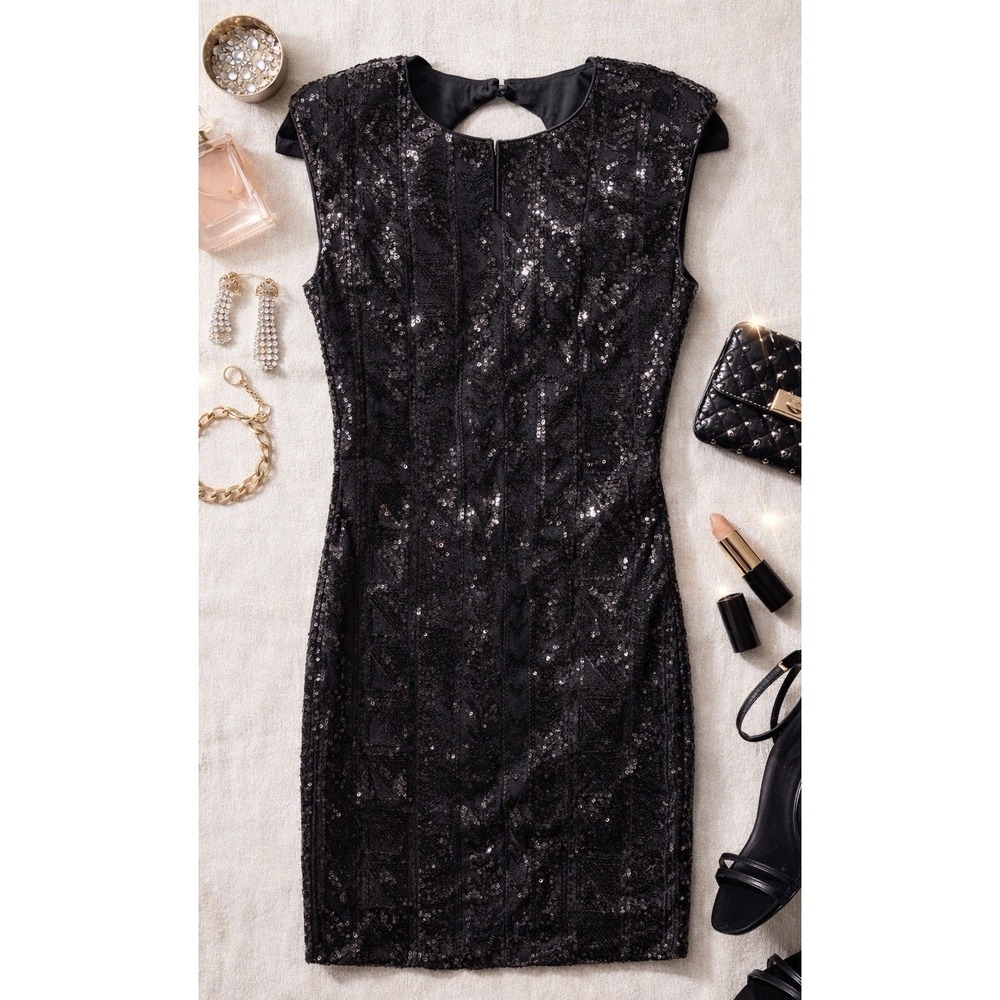 As U Wish Sequin Mini Dress Women S Black Excellent Open Back Cocktail Bodycon